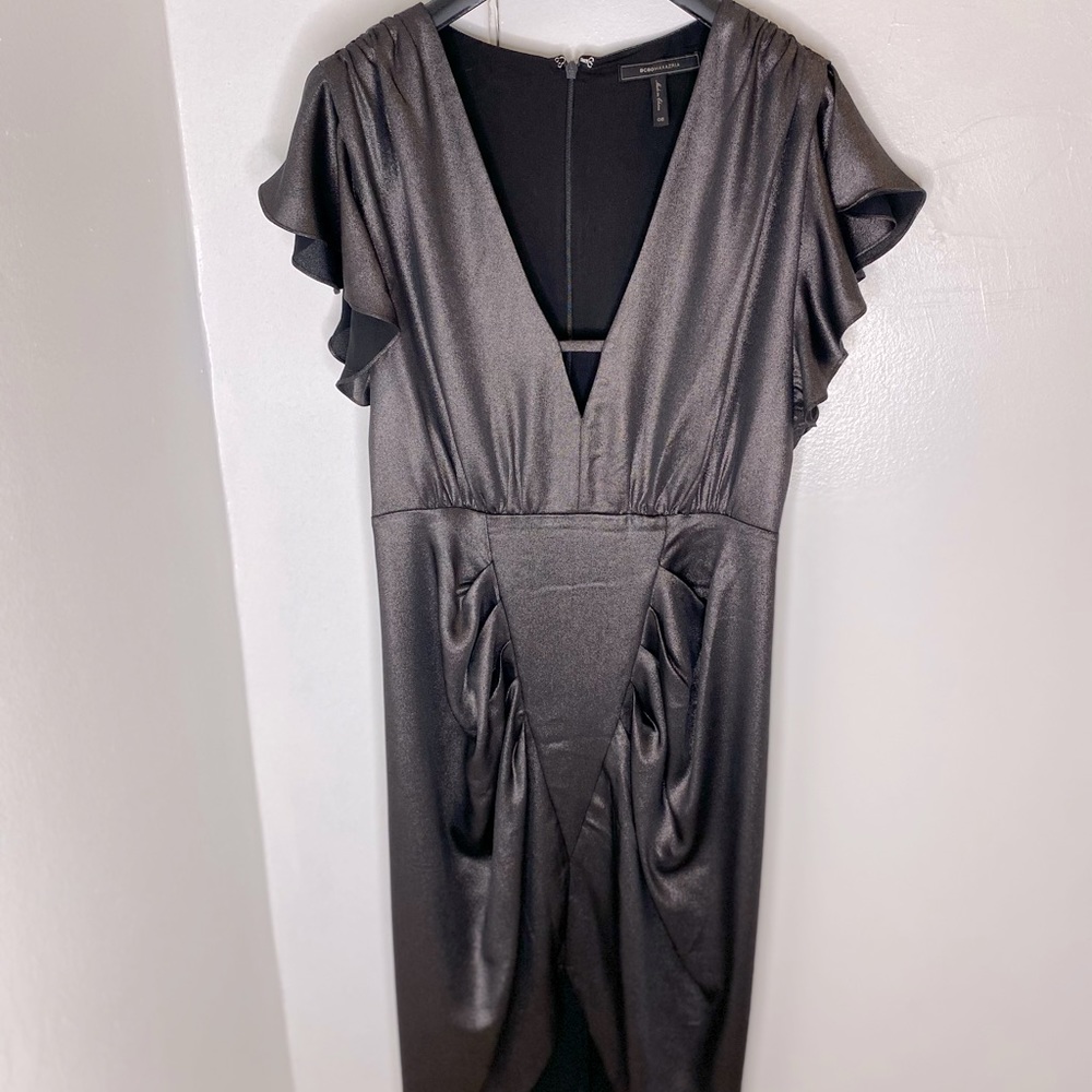 BCBGMAXAZRIA Gunmetal/Black Metallic Sheath Dress